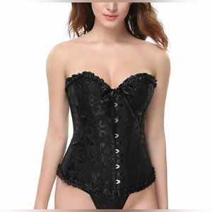 Jacquard Bustier Black Corset With Panty